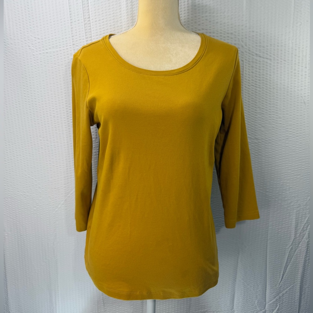 Isaac Mizrahi Gold  Yellow Pima Cotton T-Shirt 3/4 Sleeve Small New Essentials